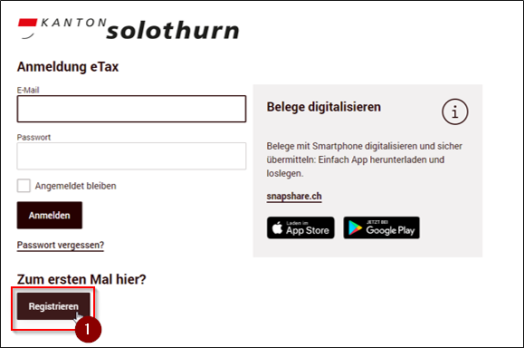 Anmeldung eTax Solothurn
