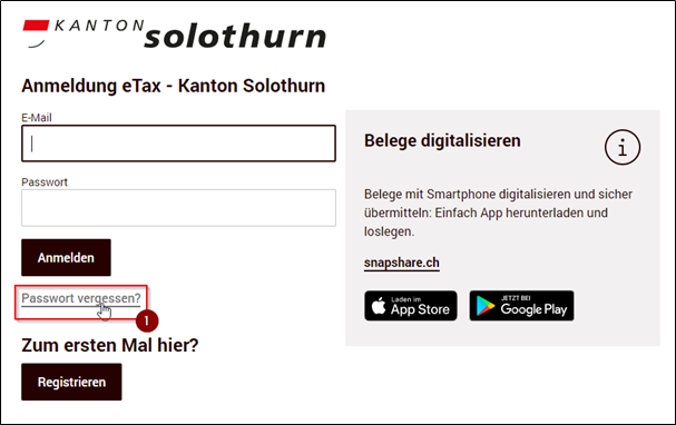 Anmeldung eTax Solothurn